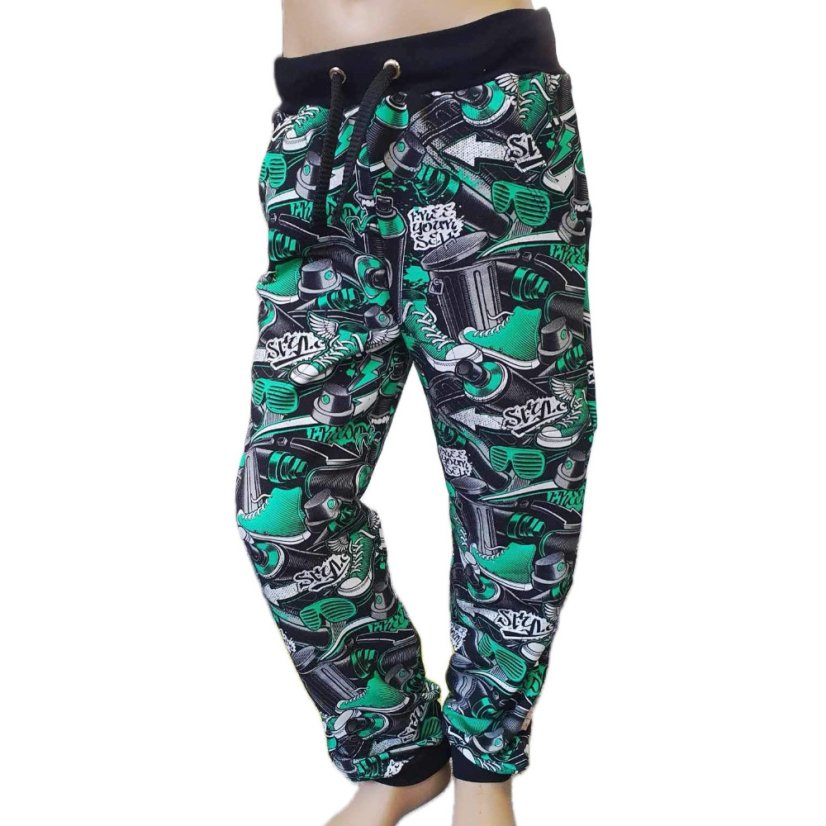 Dětské tepláky Thin lehké, spreje a grafitti zelená