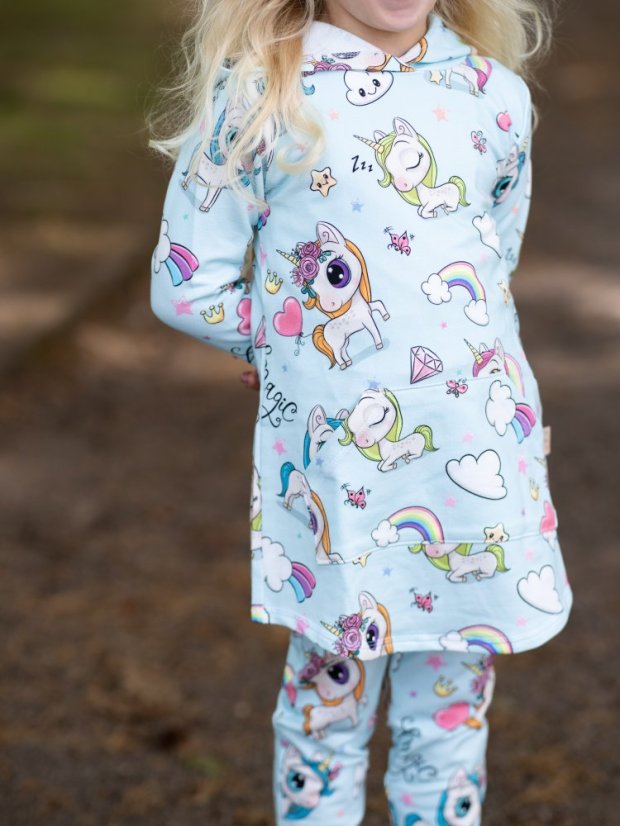 Detská predĺžená mikina, modrí jednorožci
