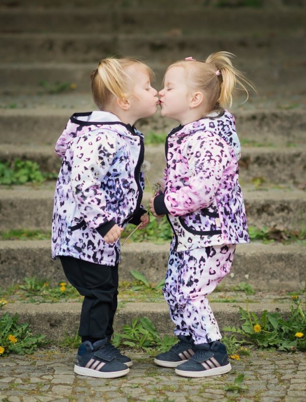 Detské softshellové nohavice THIN s fleecem elasticke, roztomilý leopard