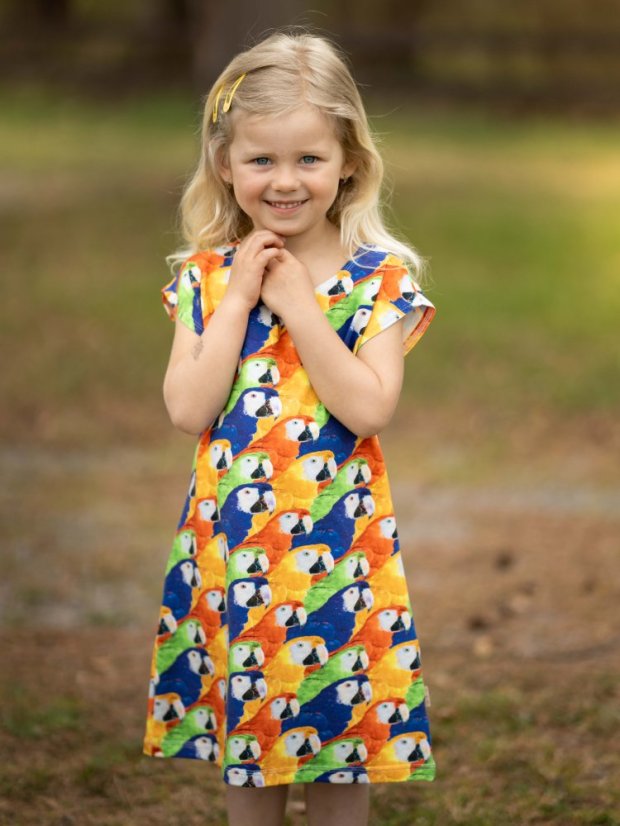 Dívčí bavlněné šaty, papoušci