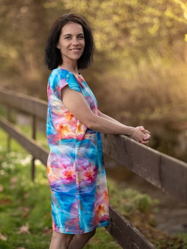 Dámské bavlněné šaty, rozkvetlé nebe