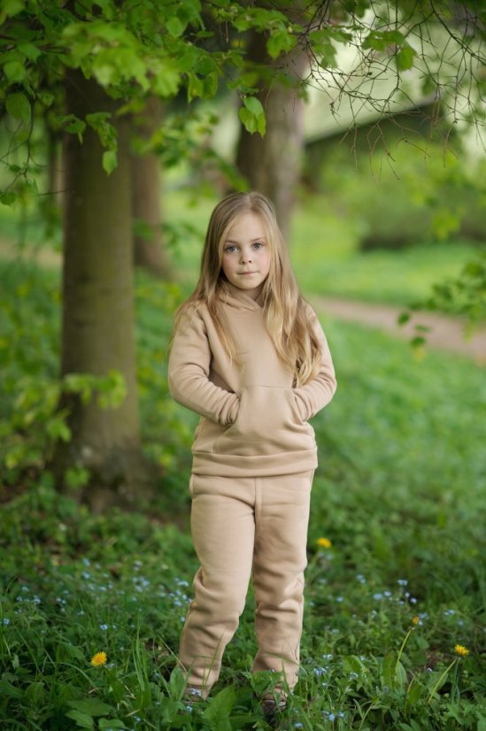 Detská mikina s kapucňou Fluffy teplá, ťavia hnedá