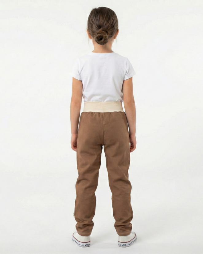 Detské softshellové nohavice s kožúčkom, hnedé kakao