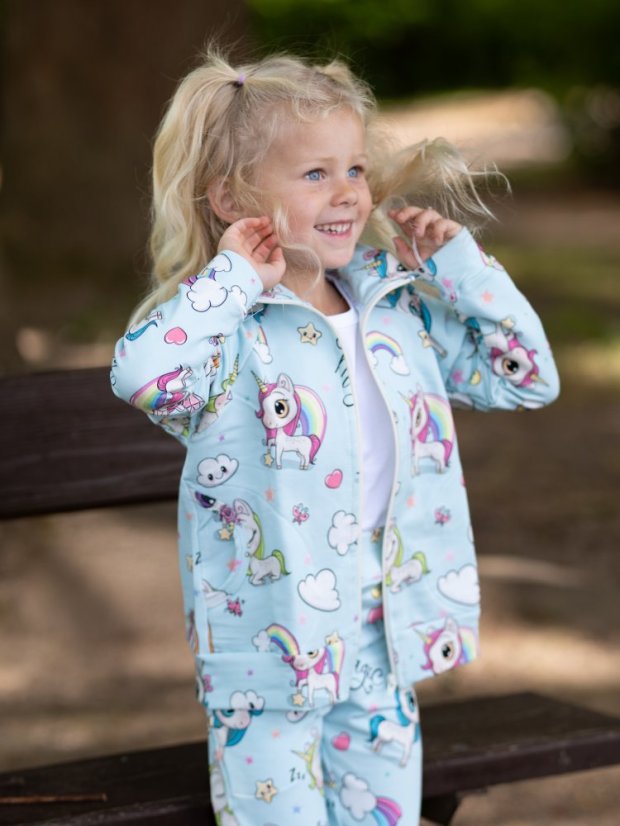 Dětská mikina na zip, modří jednorožci