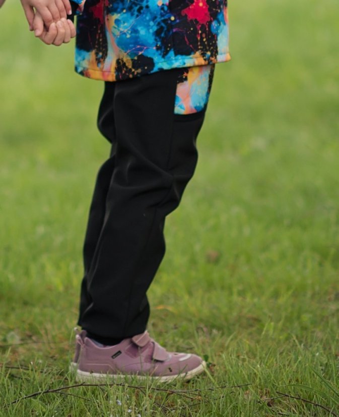 Dětské softshellové kalhoty KLASIK s fleecem, exploze barev černá