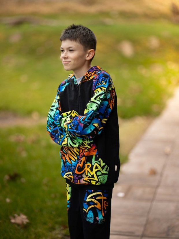 Dětská tepláková souprava na zip, graffiti boom