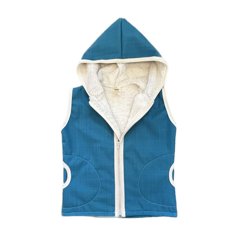 Dětská softshellová vesta s beránkem, modrý petrolej