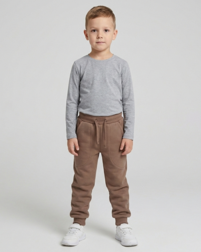 Dětské tepláky Fluffy teplé, hnědé kakao