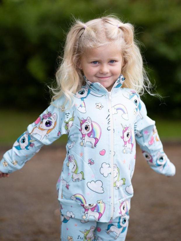 Dětská mikina na zip, modří jednorožci