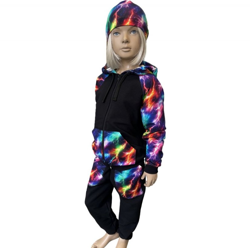 Detská tepláková súprava na zips, neonové blesky