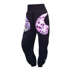 Dětské softshellové kalhoty KLASIK s fleecem elastické, roztomilý leopard černá