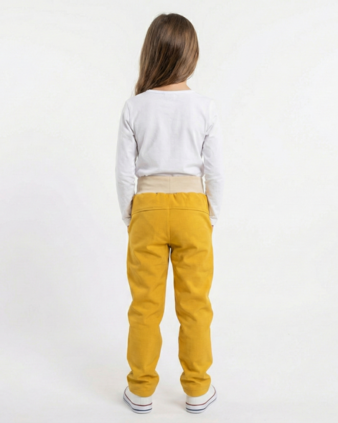 Detské softshellové nohavice s kožúčkom, medovo žltá