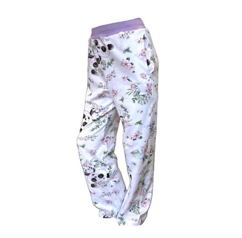 Detské tepláky Tube ľahké, panda medzi kvietkami