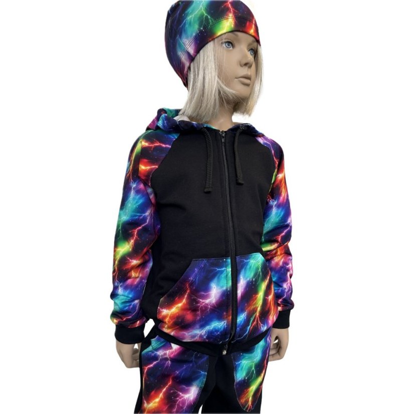 Detská tepláková súprava na zips, neonové blesky