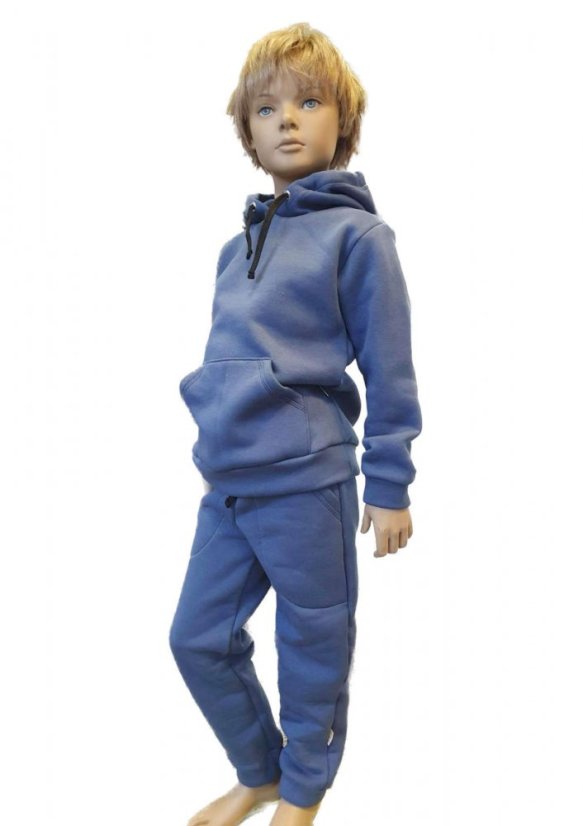 Detská mikina s kapucňou Fluffy teplá, ocelovo modrá