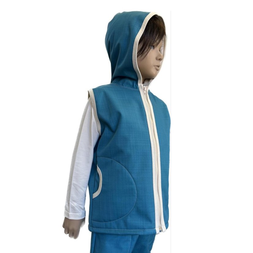 Dětská softshellová vesta s beránkem, modrý petrolej