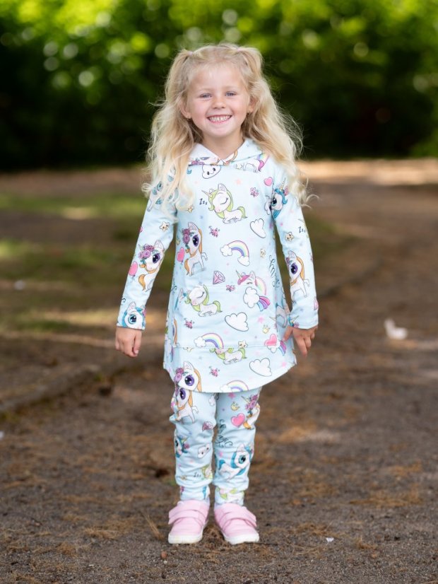 Detská predĺžená mikina, modrí jednorožci