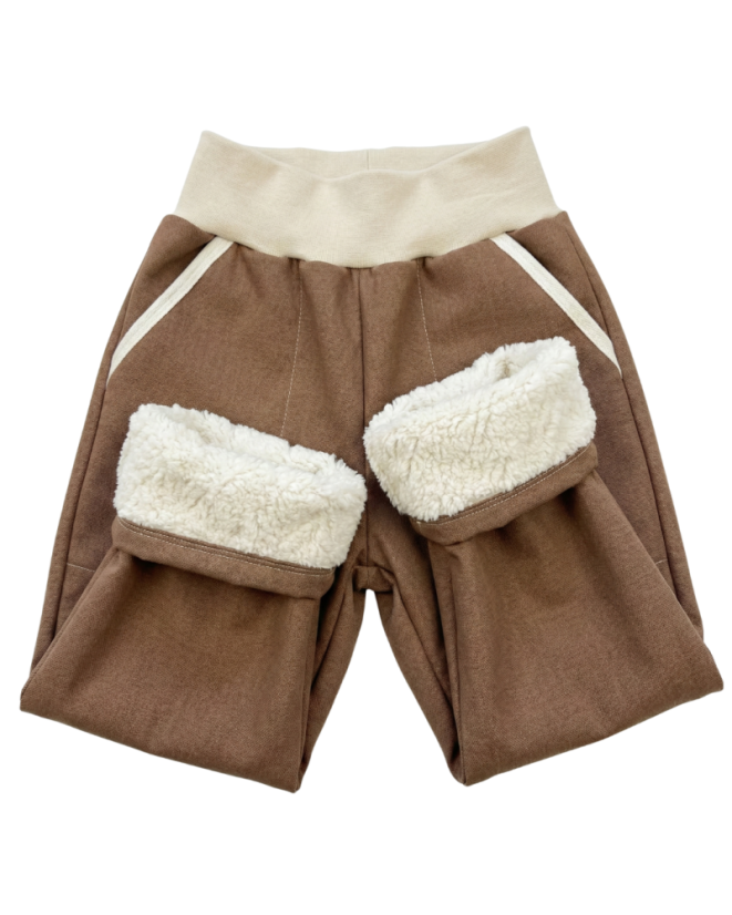 Detské softshellové nohavice s kožúčkom, hnedé kakao