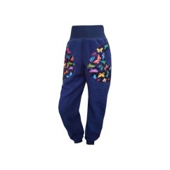 Dětské softshellové kalhoty KLASIK s fleecem elastické, malí motýlci modrá