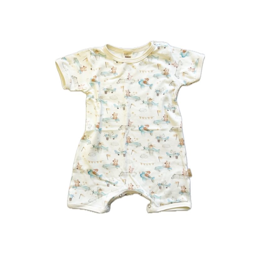 Dětský letní overal BAMBUS, medvídci na výletě
