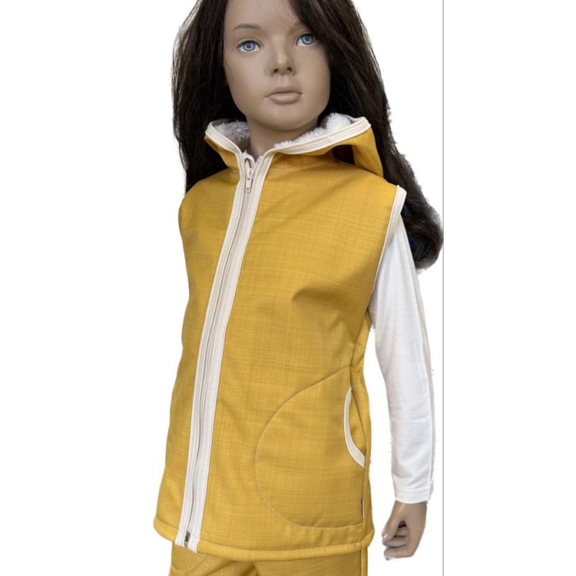 Dětská softshellová vesta s beránkem, medová