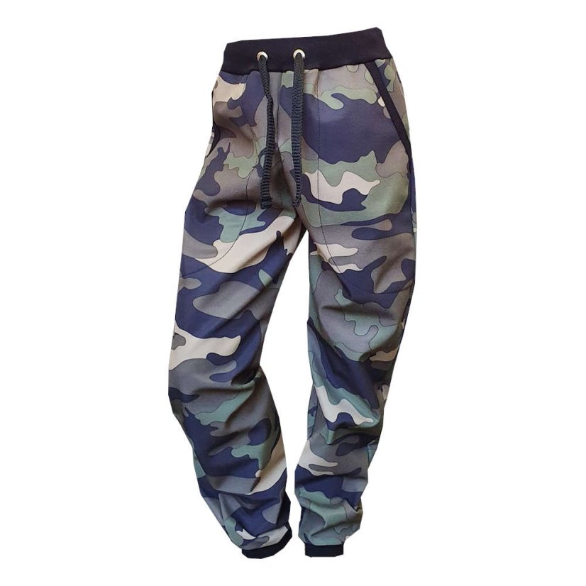 Dětské softshellové kalhoty THIN s fleecem, khaki maskáč