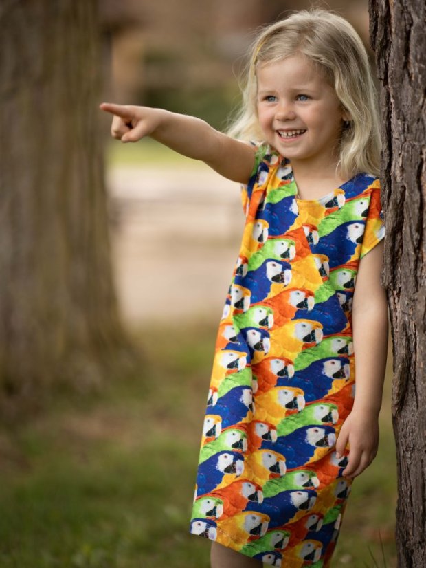 Dívčí bavlněné šaty, papoušci