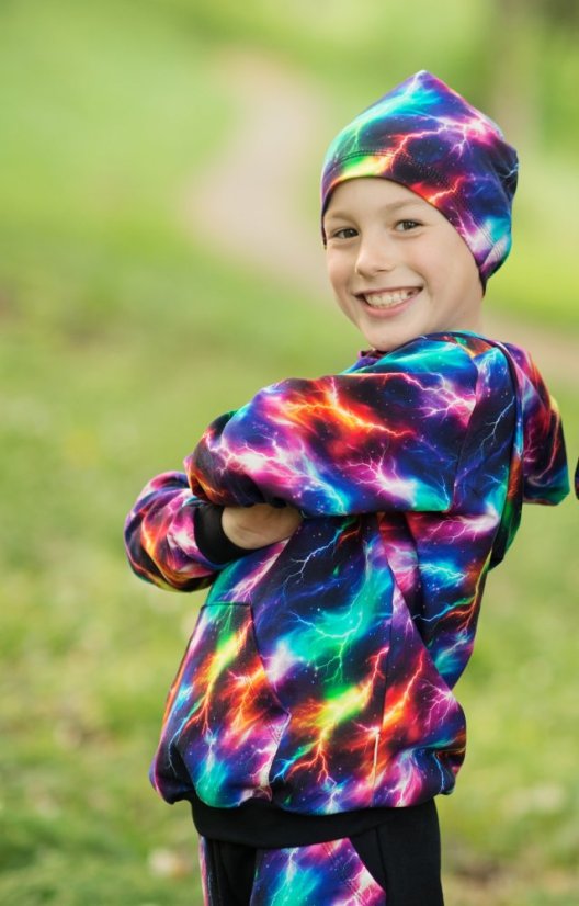 Dětská mikina s kapucí, neonové blesky