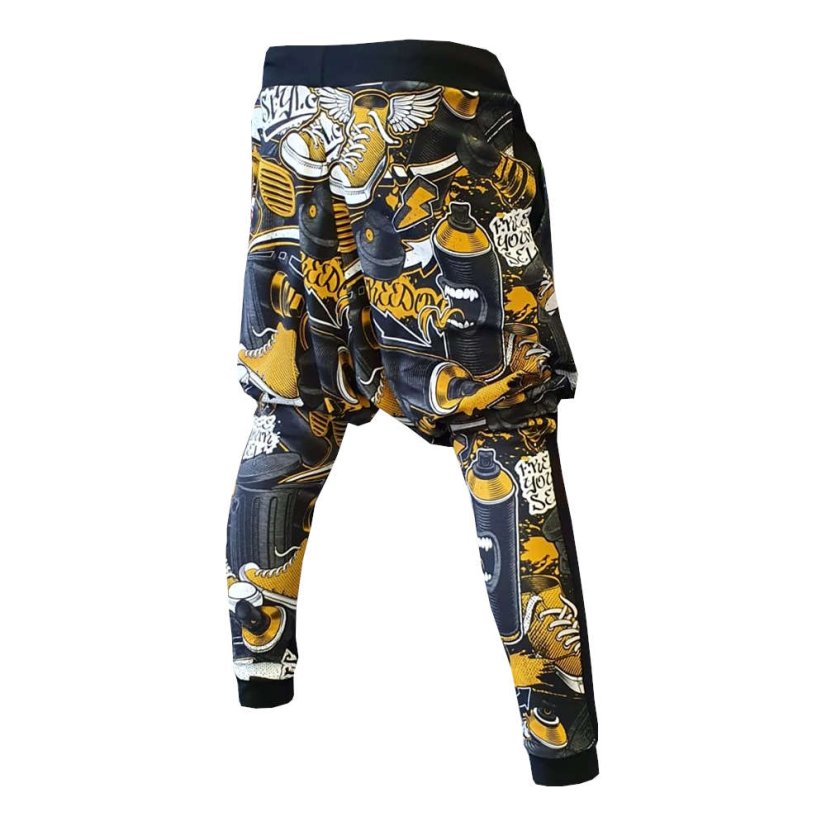 Dětské tepláky Parkour lehké, spreje a grafitti žlutá