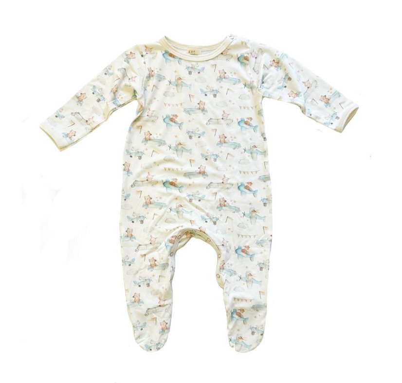 Dětský overal BAMBUS, medvídci na výletě