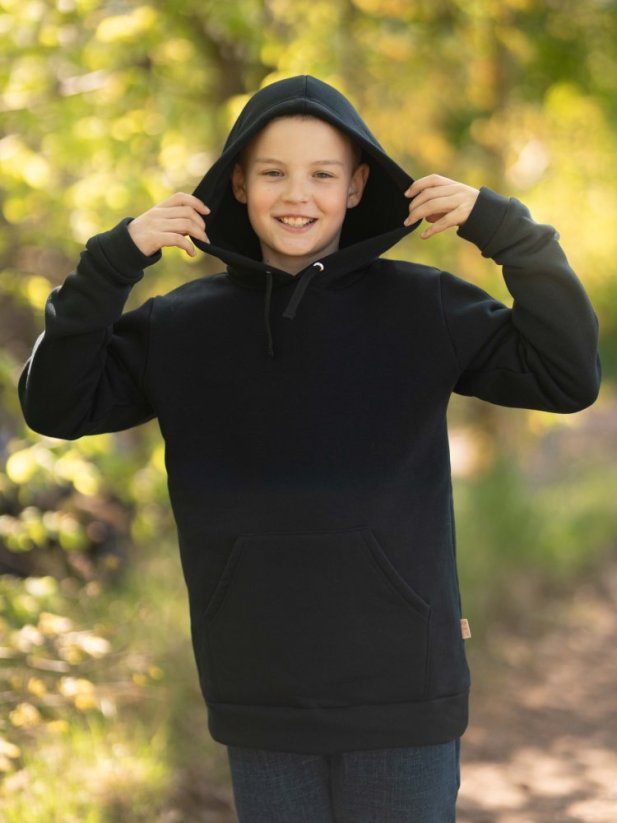 Dětská mikina s kapucí teplá, černá klasika
