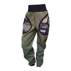 Dětské softshellové kalhoty KLASIK s fleecem, khaki maskáč khaki