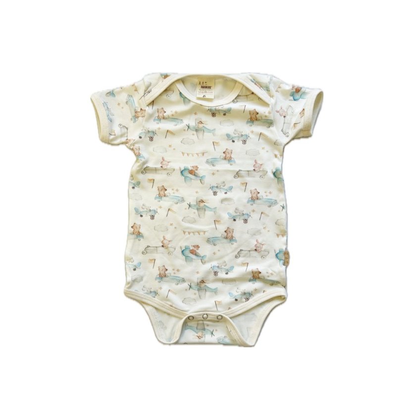 Dětské body BAMBUS, medvídci na výletě krátký rukáv