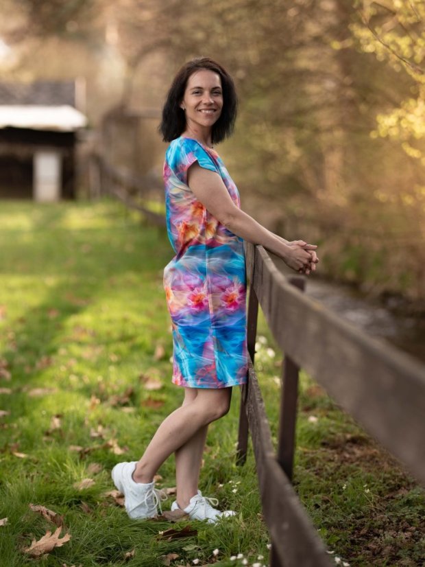 Dámské bavlněné šaty, rozkvetlé nebe