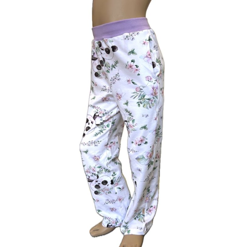 Detské tepláky Tube ľahké, panda medzi kvietkami