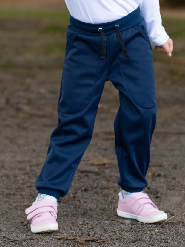 Detské softshellové nohavice THIN s fleecem elasticke, tmavo modrá