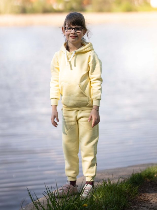 Detská mikina s kapucňou Fluffy teplá, svetlo žltá