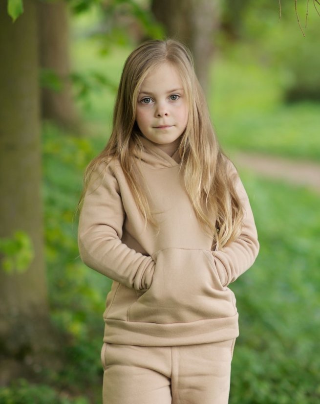 Detská mikina s kapucňou Fluffy teplá, ťavia hnedá