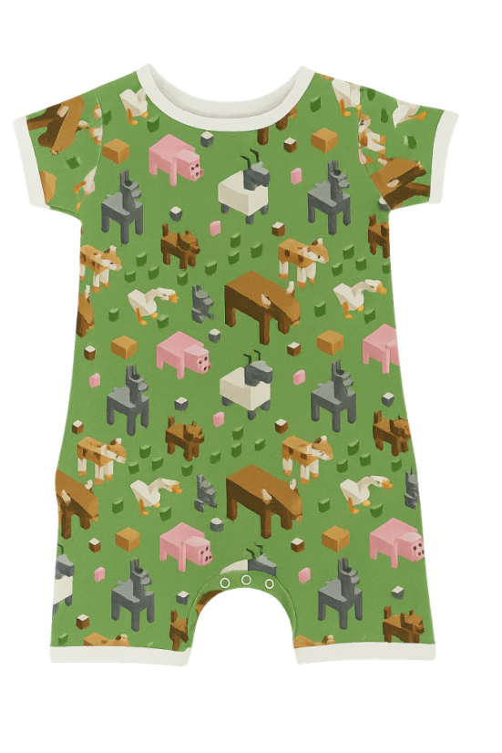 Dětský letný overal BAMBUS, zvieratká z kociek