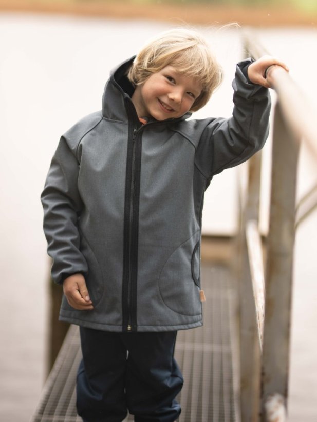 Dětská softshellová bunda s fleecem, šedý jeans