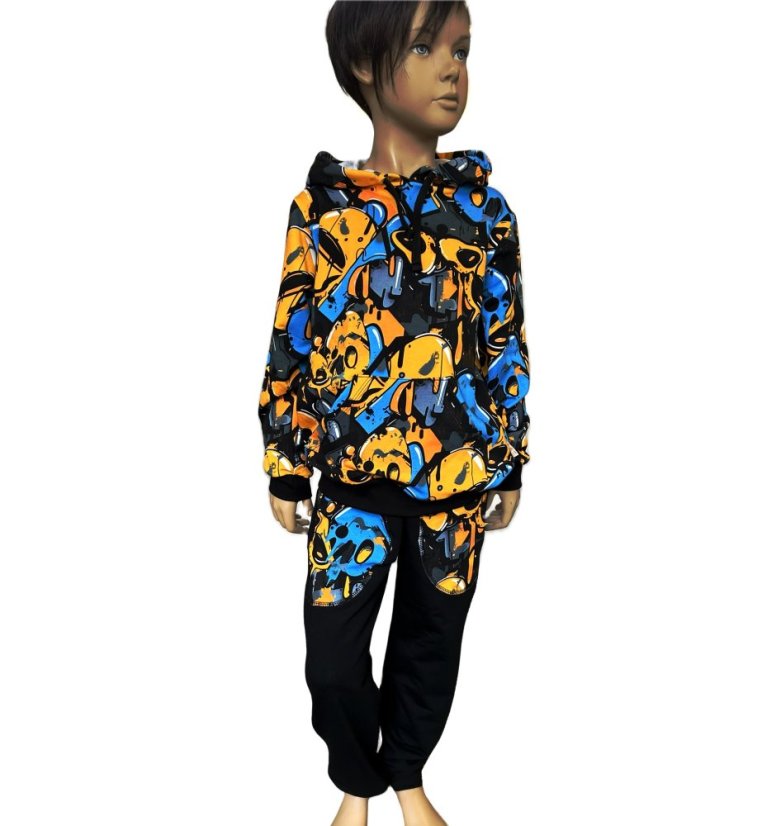 Dětské tepláky, oranžové graffiti černá