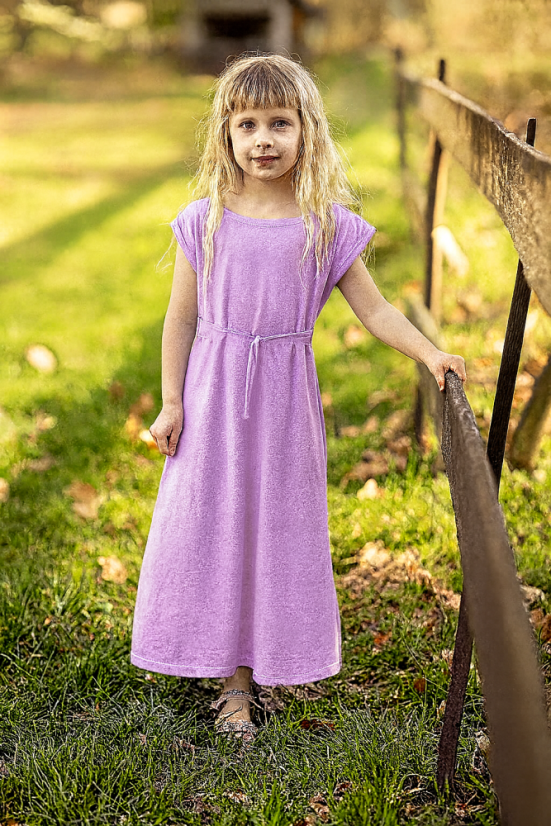 Dívčí bavlněné dlouhé šaty se šňůrkou