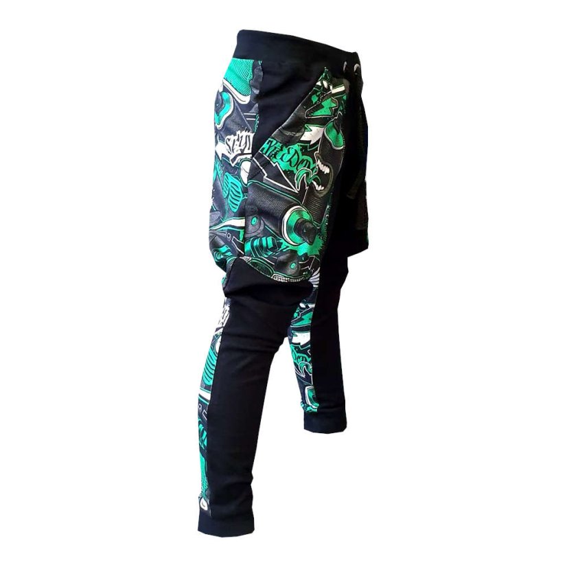 Dětské tepláky Parkour lehké, spreje a grafitti zelená