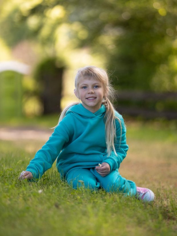 Detská mikina s kapucňou Fluffy teplá, zelená voda