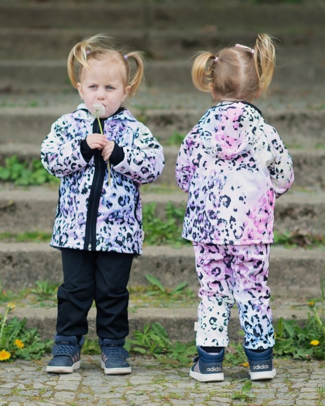 Detské softshellové nohavice THIN s fleecem elasticke, roztomilý leopard