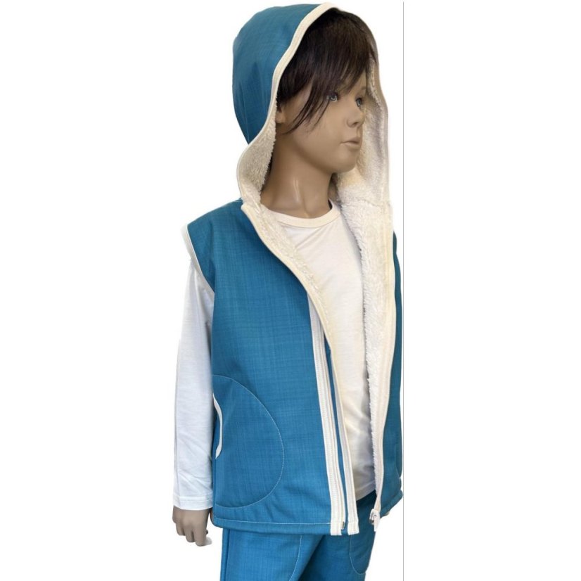 Dětská softshellová vesta s beránkem, modrý petrolej