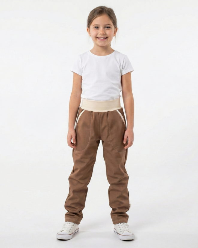 Detské softshellové nohavice s kožúčkom, hnedé kakao