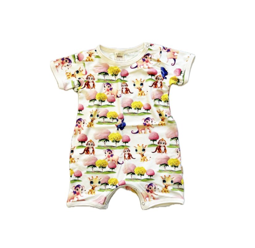 Dětský letní overal BAMBUS, veselá zvířátka