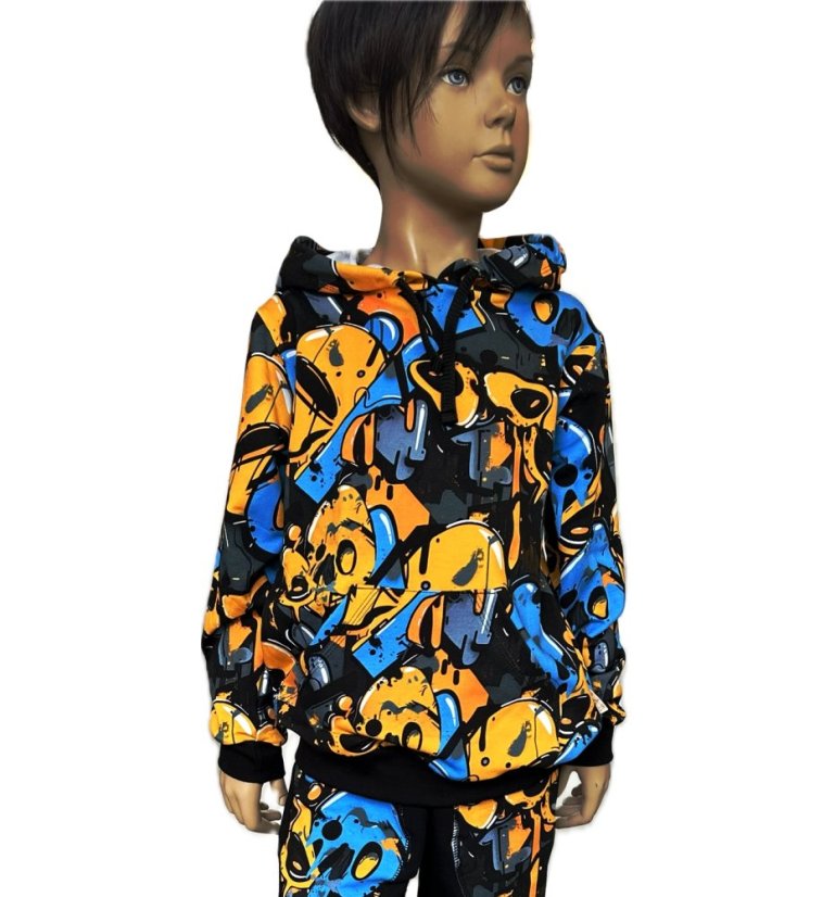 Dětská mikina s kapucí, oranžové graffiti