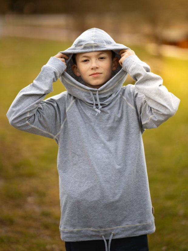 Dětská lehká mikina s kapucí, šedý melír